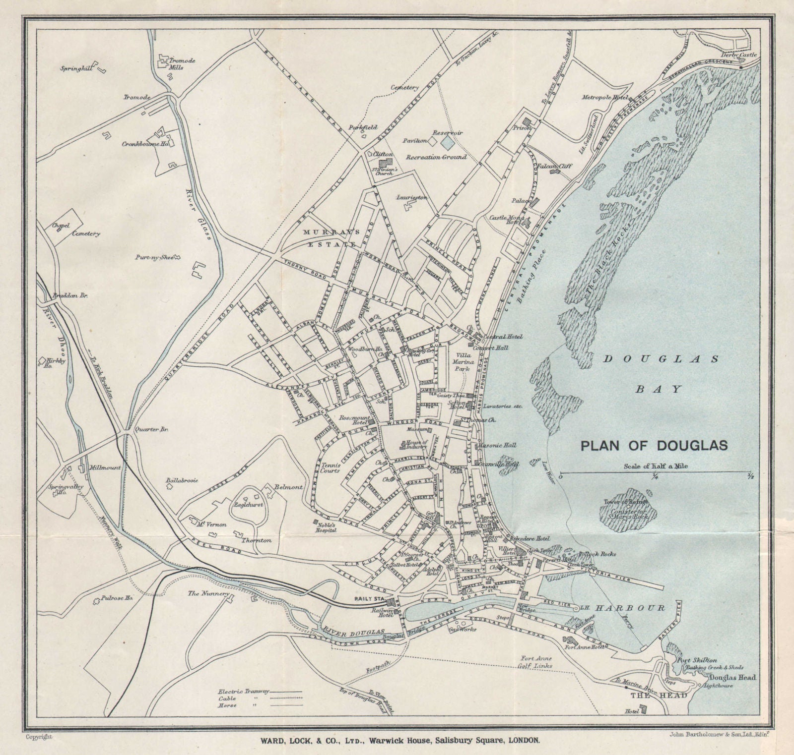 DOUGLAS vintage tourist town city plan. Isle of Man. WARD LOCK 1923 old map
